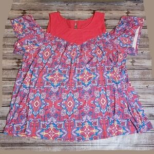 NWOT Torrid Cold Shoulder Pink & Blue Top Size 4